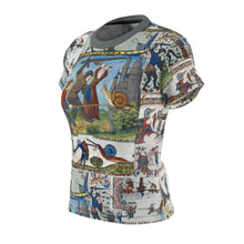 Load image into Gallery viewer, Medieval Knights Fighting Snails Women&#39;s AOP Tee