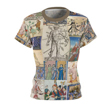 Load image into Gallery viewer, People Getting Stabbed in Medieval Manuscripts Women's AOP Tee