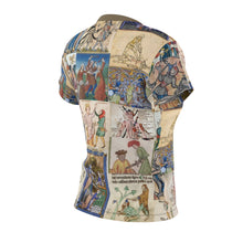 Load image into Gallery viewer, People Getting Stabbed in Medieval Manuscripts Women's AOP Tee