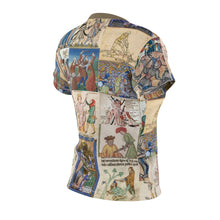 Load image into Gallery viewer, People Getting Stabbed in Medieval Manuscripts Women's AOP Tee