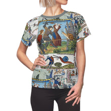 Load image into Gallery viewer, Medieval Knights Fighting Snails Women&#39;s AOP Tee