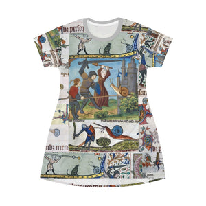 Medieval Knights Fighting Snails All Over Print T-Shirt Dress