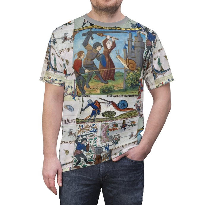Medieval Knights Fighting Snails AOP  Tee