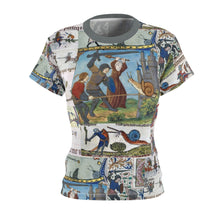 Load image into Gallery viewer, Medieval Knights Fighting Snails Women&#39;s AOP Tee