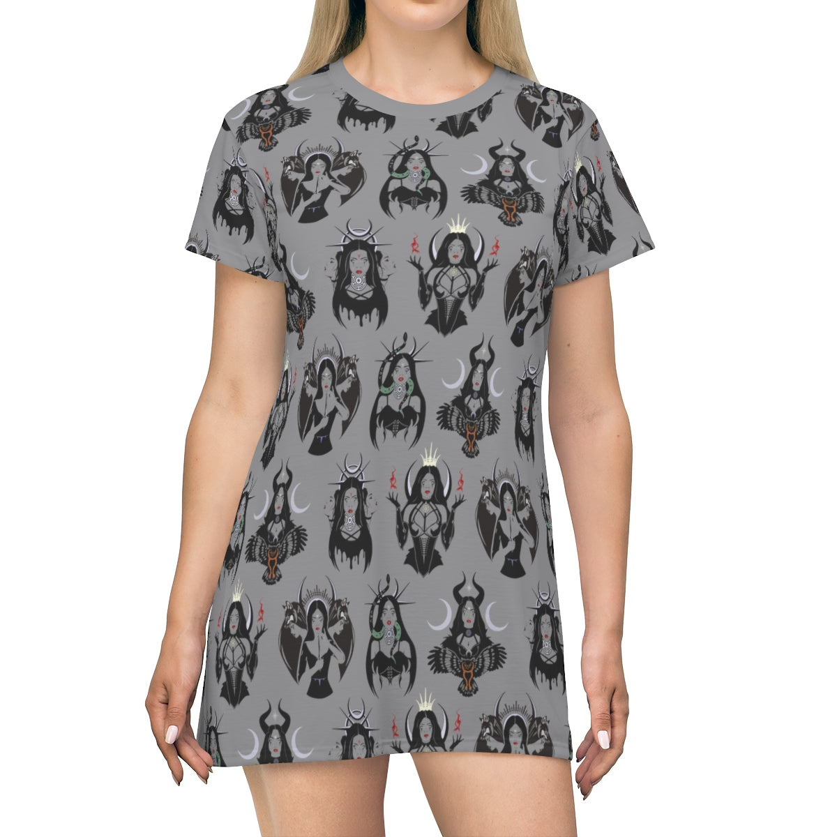 Faces Of Hekate All Over Print T-Shirt Dress