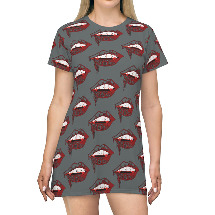 Vampire Lips All Over Print T-Shirt Dress